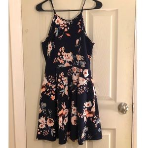Black Floral Halter Dress Short